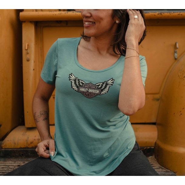  Winged Bling Scoop Neck Tee - Rustic Teal