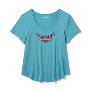  Winged Bling Scoop Neck Tee - Rustic Teal
