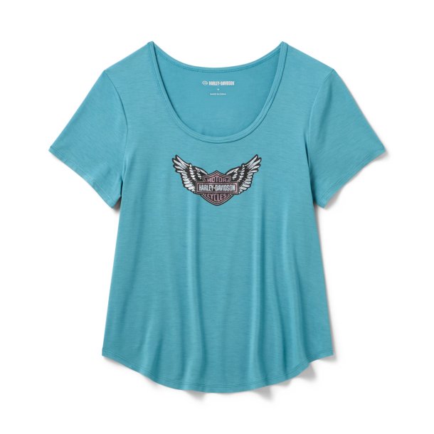  Winged Bling Scoop Neck Tee - Rustic Teal