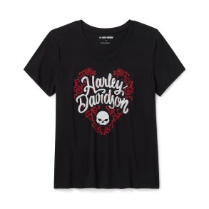 Bling H-D Roses Short Sleeve V Neck Tee