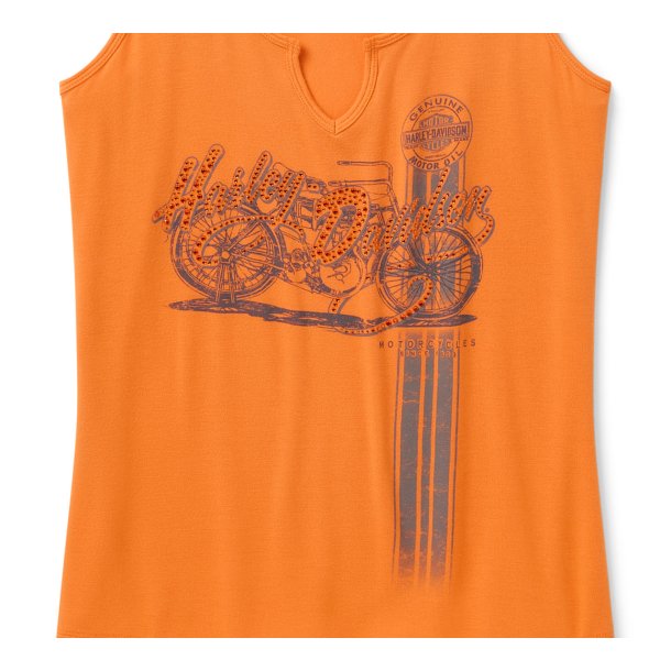 Bling Rally n Ride Notch Neck Tank - Harley Orange