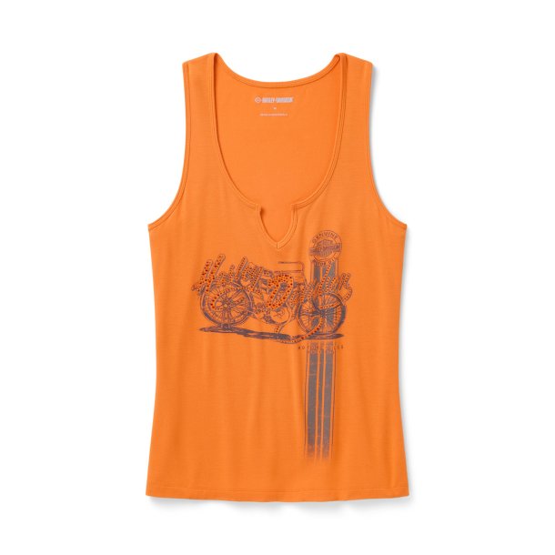 Bling Rally n Ride Notch Neck Tank - Harley Orange