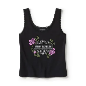 Rose & Thorn Bling Lace Trim Tank 