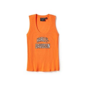 Arched Font Ribbed Orange Tank Top