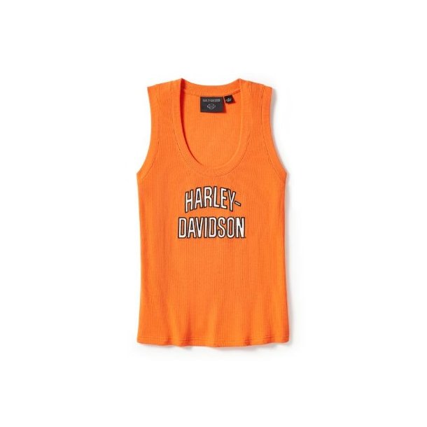 Arched Font Ribbed Orange Tank Top
