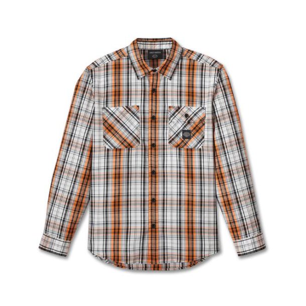 Shirt woven orange plaid