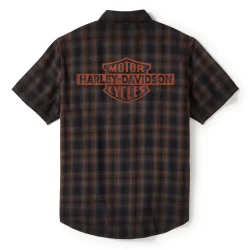 Shirt S/S Bar &amp; Shield Plaid Black/Brown