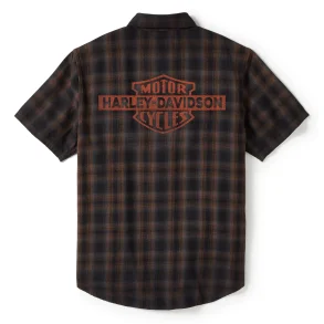 Shirt S/S Bar & Shield Plaid Black/Brown