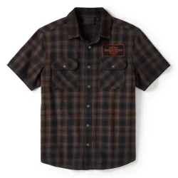 Shirt S/S Bar &amp; Shield Plaid Black/Brown