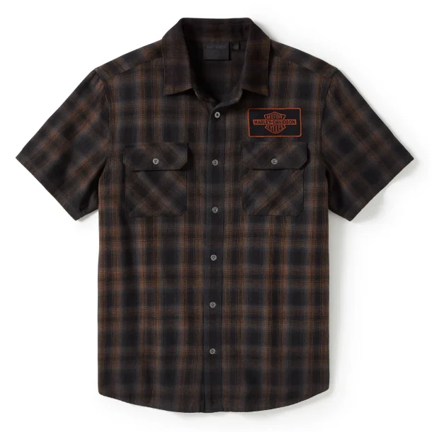 Shirt S/S Bar &amp; Shield Plaid Black/Brown