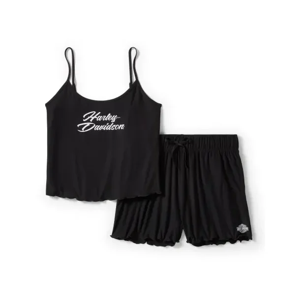 Harley-Davidson womens Pajama Short Set Lettuce Trim black