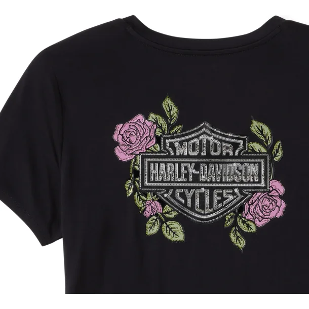 Rose &amp; Thorn Bling V Neck Tee 