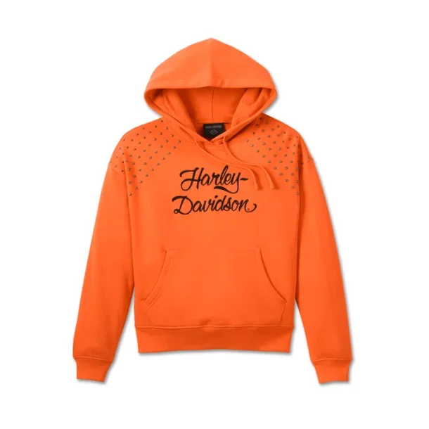 Women's Studded Out Pull Over Hoodie - Harley Orange