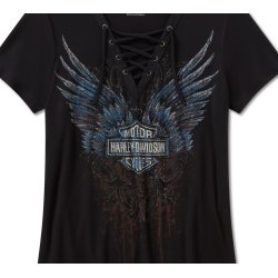 Bling Dark Angel Short Sleeve Laced Front Tee -