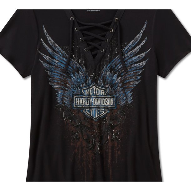 Bling Dark Angel Short Sleeve Laced Front Tee -