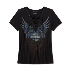 Bling Dark Angel Short Sleeve Laced Front Tee -