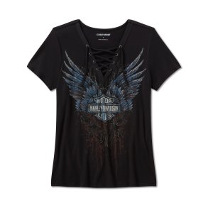 Bling Dark Angel Short Sleeve Laced Front Tee -