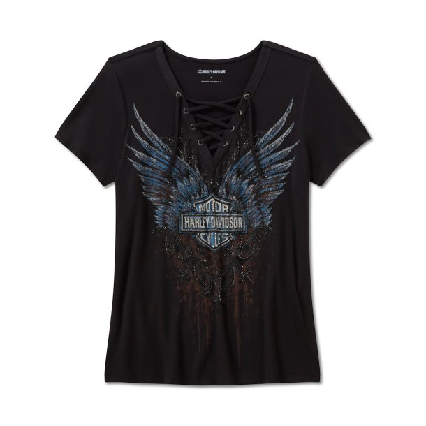 Bling Dark Angel Short Sleeve Laced Front Tee -