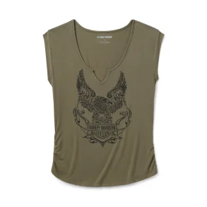 Bling H-D� Born to Fly Notch Neck Muscle Tee - Grape Leaf
