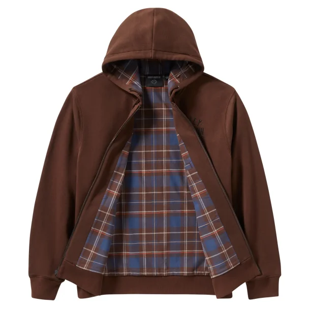 Zip Hoodie Plaid Lined braun