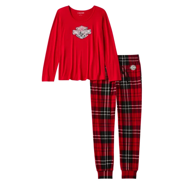 Pajama Set Bar &amp; Shield Plaid -Red