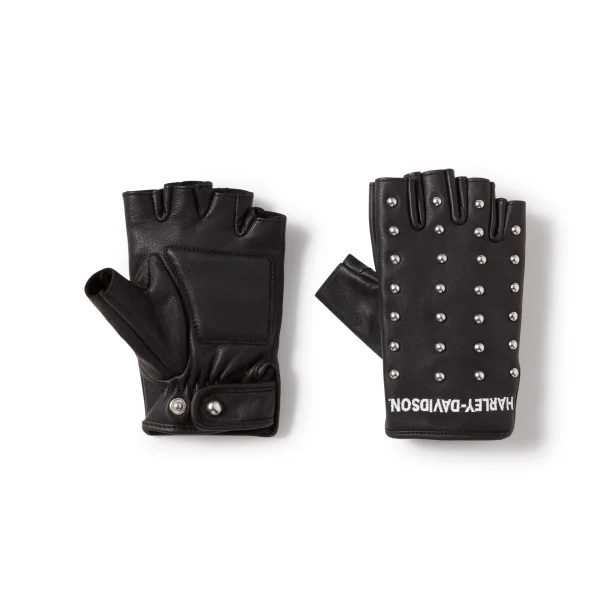 H-D Studded Leather Fingerless Riding Gloves - Ladies