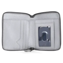 Leather Small Zip Around Wallet in Silvergray