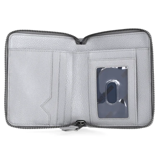 Leather Small Zip Around Wallet in Silvergray