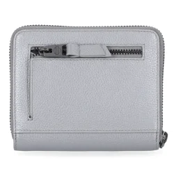 Leather Small Zip Around Wallet in Silvergray