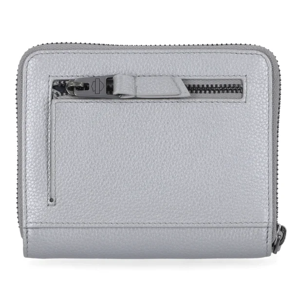 Leather Small Zip Around Wallet in Silvergray