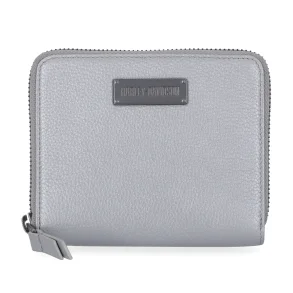 Leather Small Zip Around Wallet in Silvergray