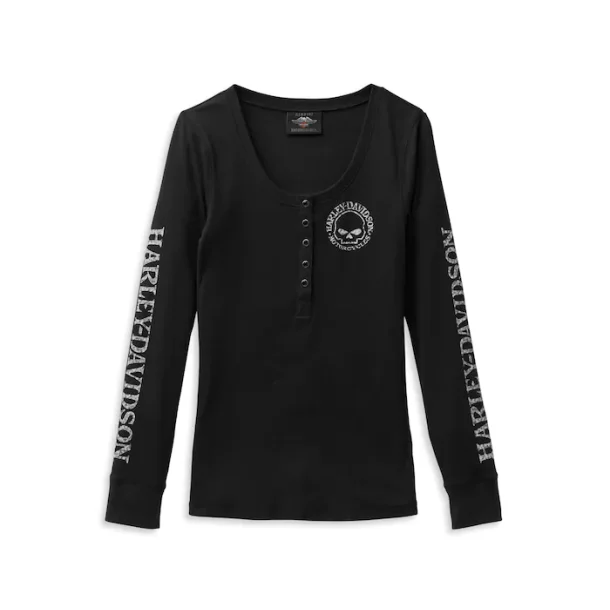 Women's Skull Snap Front Long Sleeve Henley