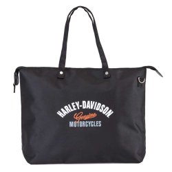 Foldable Black H-D Script Light-Weight Travel Tote 