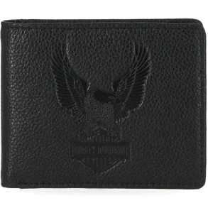 Up-Wing Eagle Leather Billfold Wallet, Black