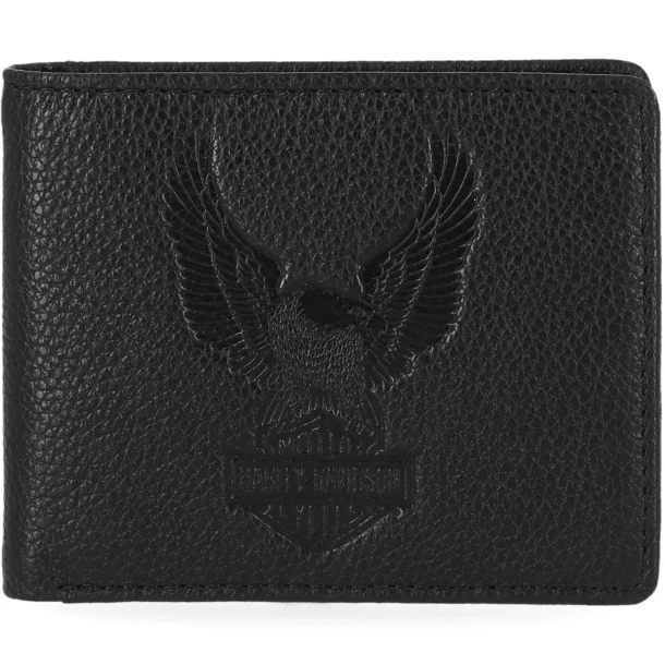 Up-Wing Eagle Leather Billfold Wallet, Black