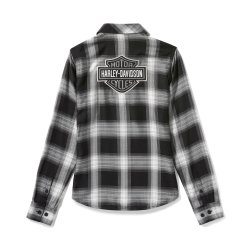 Ladies Bar &amp; Shield Woven Plaid Long Sleeve 