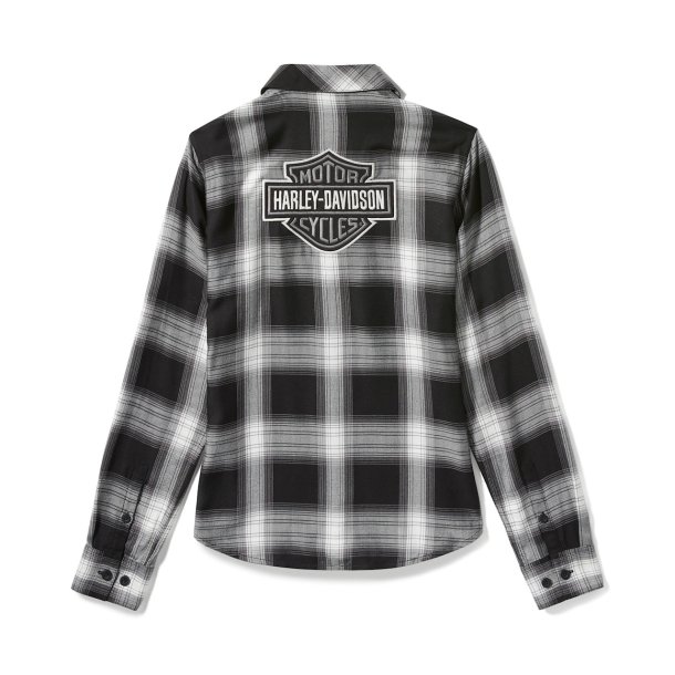 Ladies Bar &amp; Shield Woven Plaid Long Sleeve 