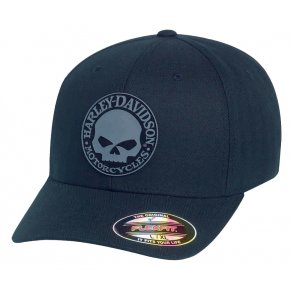 Men's Rubber Skull Patch Stretch Cap, Black/Grey