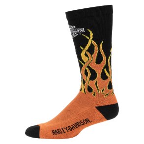 H-D FLAMES MID CALF SOCK STR. L