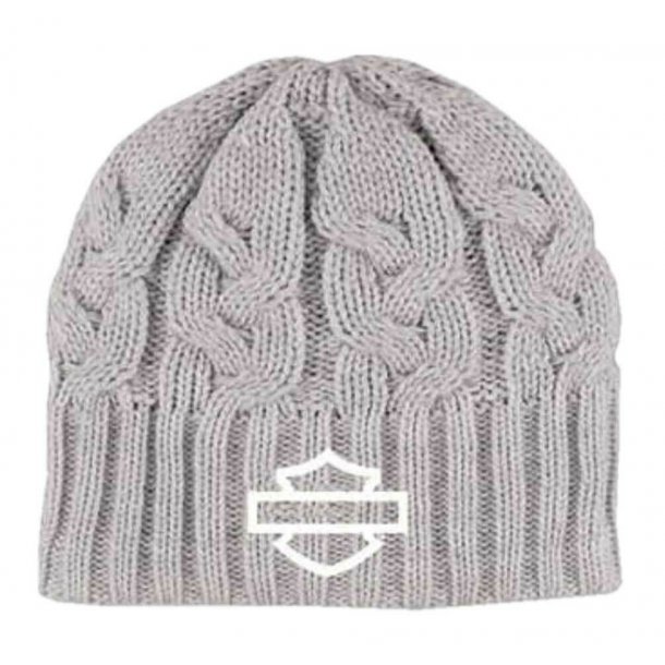 Bar &amp; Shield Logo Knitted Beanie Cap - Women_s Gray