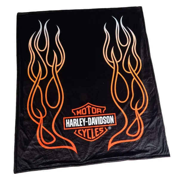 Harley-Davidson Flames Bar &amp; Shield Fleece Blanket w/ Sherpa Backing