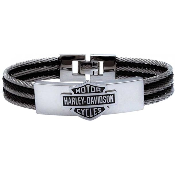 Harley-Davidson Men's Bar &amp; Shield Logo Steel Cable ID Bracelet