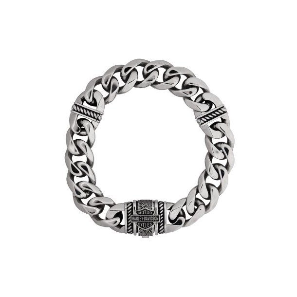 Men's Stainless Steel Bar &amp; Shield Curb Link Metal Bracelet