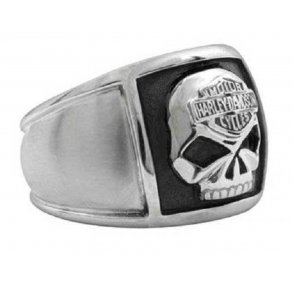 Men's Bar & Shield Skull Cigar Band Ring Stainless Steel
