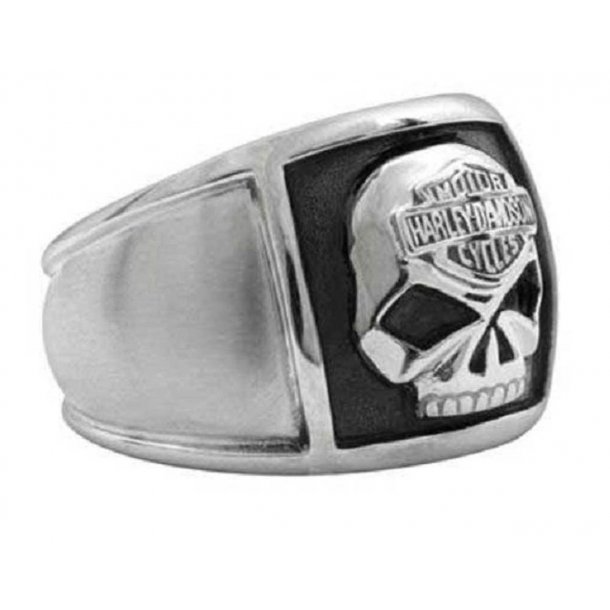 Men's Bar &amp; Shield Skull Cigar Band Ring Stainless Steel