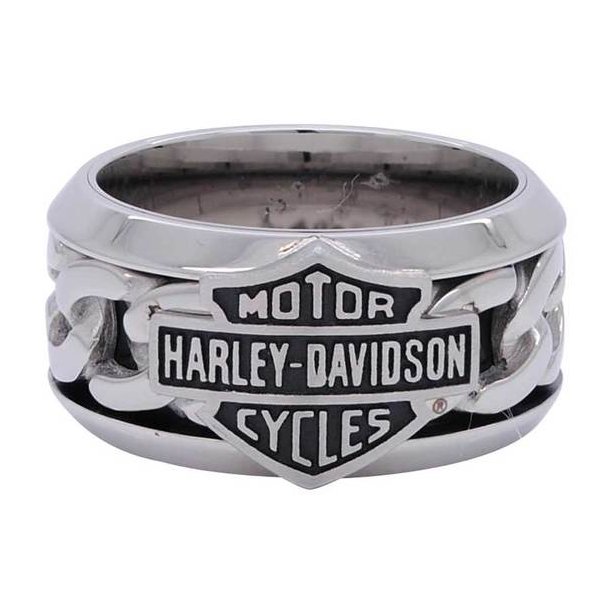 Men's Stainless Steel Chain Bar &amp; Shield H-D Ring