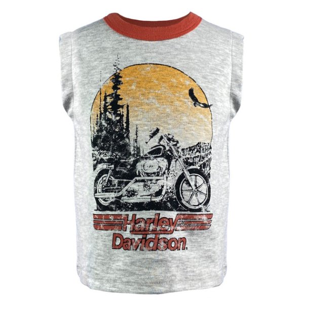 Harley-Davidson Big Boys' Distressed Harley Script Sleeveless Muscle Tee - Gray