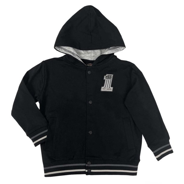 Harley-Davidson Little Boys' #1 Logo Knit Varsity Toddler Hooded Jacket - Black