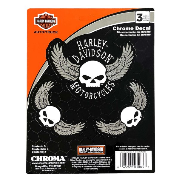  Winged Skulls Chrome Decals - 3 Piece 