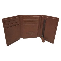 Harley-Davidson Men's Eagle Emboss Leather Tri-Fold Wallet, Brown 